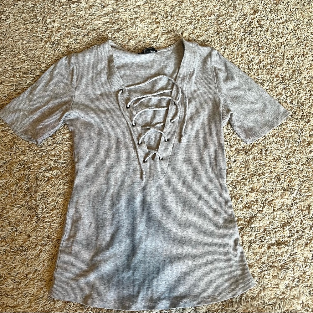 Women’s Grey Lace-Up Top (S)